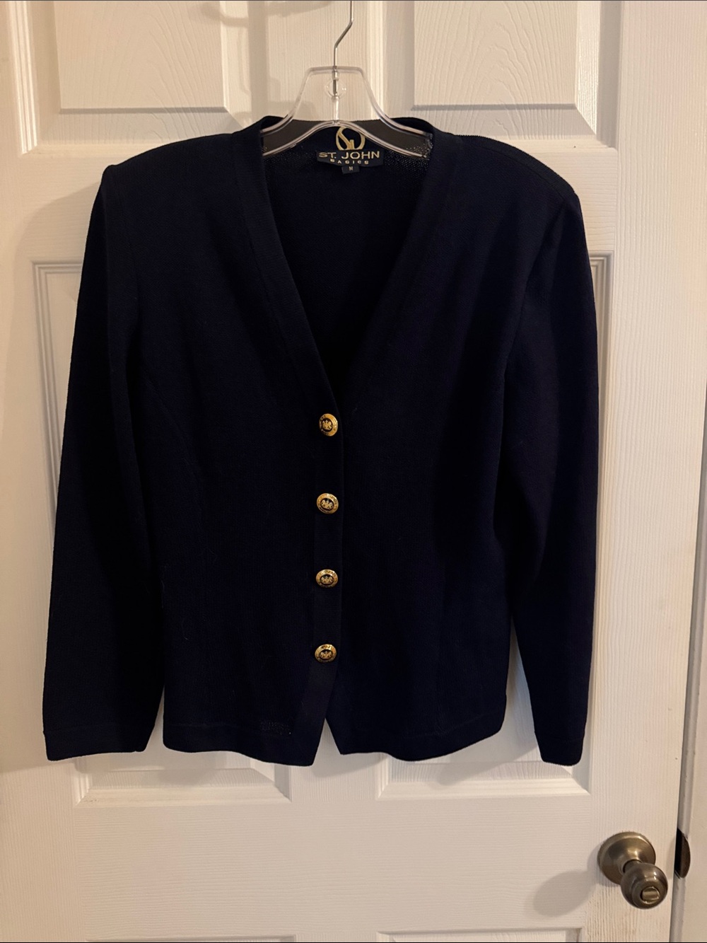 St. John Navy Knit Cardigan with Gold Buttons